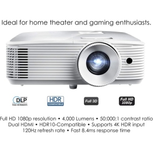 Optoma HD39HDR High Brightness HDR Home Theater Projector | 120Hz Refresh Rate | 4000 lumens | Fast 8.4ms Response time with 120Hz | Easy Setup with 1.3X Zoom | 4K Input .