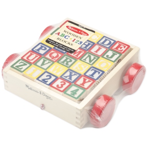 Melissa & Doug Classic ABC Wooden Block Cart Educational Toy with 30 Solid Wood Blocks (1169)