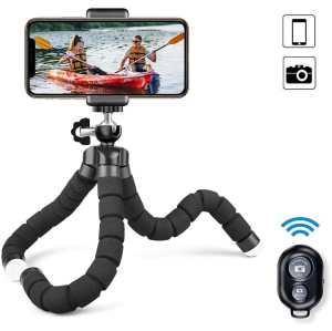 Phone Tripod, Camera Flexible Tripod with Bluetooth Remote and Universal Clip, 360° Adjustable Mini Travel Tripod