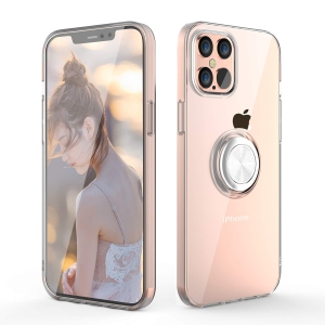 iPhone 12 Pro Max Case, Crystal Clear Slim Fit Protective Phone Case Cover with Ring Holder Kickstand Magnetic Car Mount