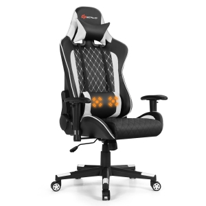 GOPlus Premium Gaming Chair w/ Massage Function, Reclining Racing Chair, Lumbar Support and Headrest - White