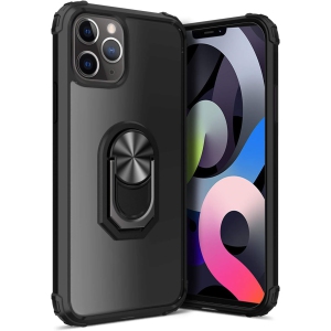Kickstand Case for iPhone 12 Pro/iPhone 12 6.1 Inch (2020),Drop Protection Clear Case,Slim Phone Cover Shell,Soft Bumper + Hard Back + Ring Stand Fit Magnetic Car Mount,Black