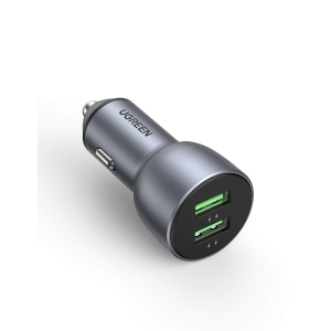 UGREEN USB Car Charger, 36W Dual USB QC 3.0 Fast Charging Car Adapter Aluminum Car Charger Compatible with iPhone SE/11/11 P