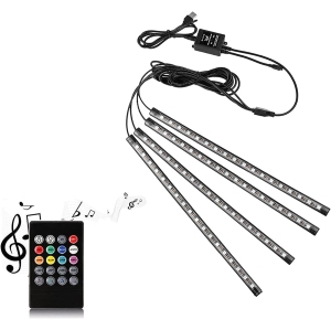 Car LED Strip Light, Uniwit 4 Pcs 48 LED Multicolor Music Car Interior Atmosphere Lights,USB LED Strip for Car TV Home with Sound Active Function,Wireless Remote Control