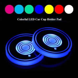 Sanpanie LED Car Cup Holder Lights 7 Colors Changing USB Charging Mat Luminescent Cup Pad Coaster Insert LED Interior Atmosp