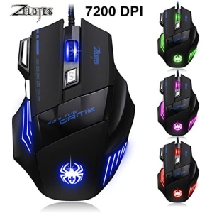 WINGOMART T6 Game Gaming Mouse Mice by ZELOTES Professional LED Optical 7200 DPI 7 Button USB Wired for gamer Adjustable DPI