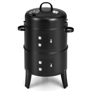 Costway fumoir vertical à charbon portable 3-en-1 avec thermomètre intégré
