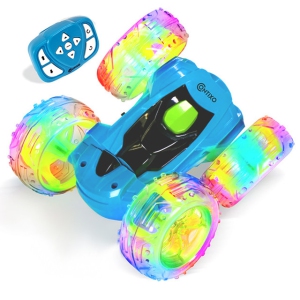 Contixo RC Car, Stunt Car, 4WD Double-Sided 360° Spins, 2.4GHz Remote Control, LED Lights, All-Terrain Remote Control Car for Kids-Blue