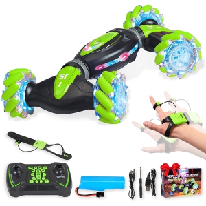 Contixo SC1 All Terrain Speed Crawler RC Stunt Car, 4WD 2.4GHz Double Sided Rotating Off-Road Vehicle 360° Flip with Lights Music, Kids Toy Cars (Green)