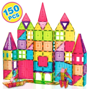 Contixo ST1 150 Piece Set STEM 3D Magnetic Building Tiles, Magnet Construction Blocks, Kid's Toys