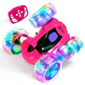Contixo RC Car, Flip Racer Stunt Car, 4WD Double-Sided 360° Spins, 2.4GHz Remote Control, LED Lights, All-Terrain Remote Control Car for Kids-Pink