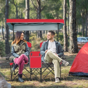 Goplus Portable Folding Camping Canopy Chairs w/ Cup Holder Cooler Outdoor Red Patented