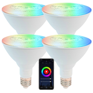 XODO LB2 Smart WiFi PAR38 E26 Dimmable Light Bulb - 11W (75W Equivalent) 900LM RGB+W - LED Multi Color, Adjustable Color Changing Smart Bulb ETL Listed (4-Pack)
