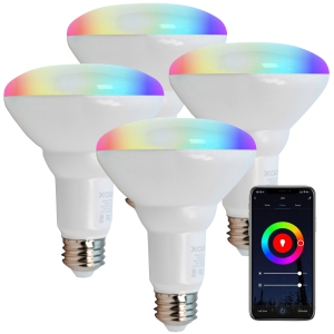XODO LB1 Smart Wi-Fi BR30 E26 Dimmable Light Bulb - 11W (75W Equivalent) 900LM RGB+W - LED Multi Color, Adjustable Color Changing Smart Bulb ETL Listed (4-Pack)