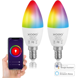 XODO LB4 Smart WiFi B11 E12 Dimmable Ceiling Fan Candle Light Bulb - 5W (30W Equivalent) 350LM RGB+W - LED Multi Color, Adjustable Color Changing Smart Bulb ETL Listed (2-Pack)
