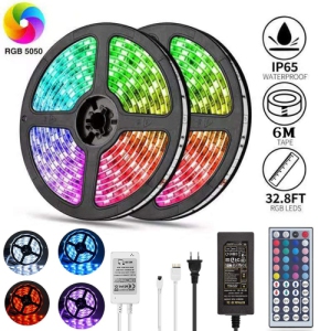 10M/32.4Ft LED STRIP with 600 LEDs per metre 5050 RGB Strip Lights Waterproof Changing Tape Light Rope + 44 Remote Charge Adapter - Christmas decoration