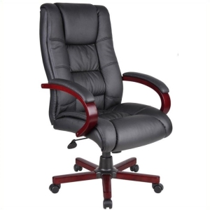 Scranton & Co Leather High Back Executive Office Chair in Black/Mahogany
