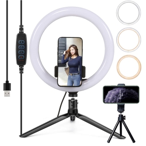 GlobalTone - Set of 2 Phone Mounts with 2 Tripods and 10 '' Ring of Light, Black