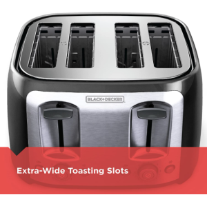 BLACK+DECKER Toaster, 4 Slice, Extra Wide Slots for Bagels and Artisan Breads, Black, TR1478BD