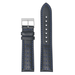 DASSARI Perforated Leather Racing Watch Band Strap for Fitbit Charge 4 & Charge 3 - Black & Blue