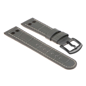 DASSARI Croc Embossed Leather Pilot Watch Band Strap w/ Rivets for Fitbit Charge 4 & Charge 3 - Grey (Black Buckle)