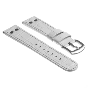 DASSARI Croc Embossed Leather Pilot Watch Band Strap w/ Rivets for Fitbit Charge 4 & Charge 3 - White (Silver Buckle)