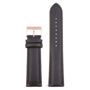 StrapsCo Classic Men's Leather Watch Band Strap (Short, Standard, Long) for Fitbit Charge 4 & Charge 3 - Standard - Black (Rose Gold Buckle)