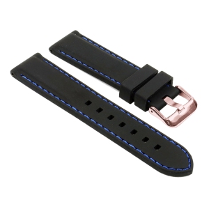 StrapsCo Silicone Rubber Watch Band Strap w/ Stitching for Fitbit Charge 4 & Charge 3 - Black & Blue (Rose Gold Buckle)