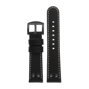 DASSARI Leather Pilot Watch Band Strap w/ Rivets Fitbit Charge 4 & Charge 3 - Black & Ivory (Black Buckle)