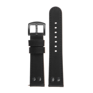 DASSARI Leather Pilot Watch Band Strap w/ Rivets Fitbit Charge 4 & Charge 3 - Black (Black Buckle)