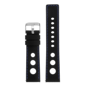 StrapsCo Silicone Rubber Rally Watch Band Strap for Fitbit Charge 4 & Charge 3 - Black & Blue (Silver Buckle)