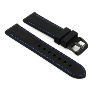 StrapsCo Silicone Rubber Watch Band Strap w/ Stitching for Fitbit Charge 4 & Charge 3 - Black & Blue (Black Buckle)