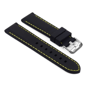 StrapsCo Silicone Rubber Watch Band Strap w/ Stitching for Fitbit Charge 4 & Charge 3 - Black & Yellow (Silver Buckle)