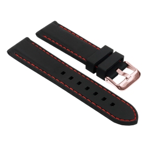 StrapsCo Silicone Rubber Watch Band Strap w/ Stitching for Fitbit Charge 4 & Charge 3 - Black & Red (Rose Gold Buckle)