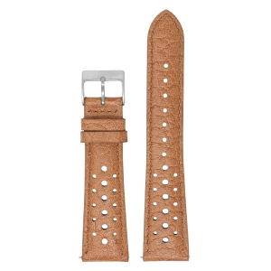 DASSARI Perforated Leather Rally Watch Band Strap for Fitbit Charge 4 & Charge 3 - Tan