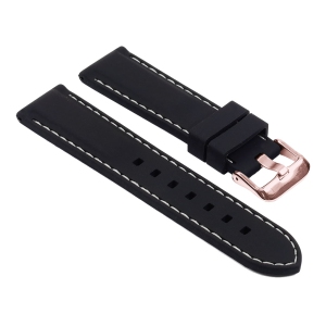 StrapsCo Silicone Rubber Watch Band Strap w/ Stitching for Fitbit Charge 4 & Charge 3 - Black & White (Rose Gold Buckle)