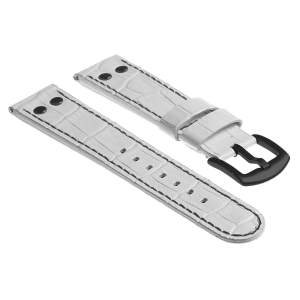 DASSARI Croc Embossed Leather Pilot Watch Band Strap w/ Rivets for Fitbit Charge 4 & Charge 3 - White (Black Buckle)
