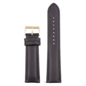 StrapsCo Classic Men's Leather Watch Band Strap (Short, Standard, Long) for Fitbit Charge 4 & Charge 3 - Standard - Black (Yellow Gold Buckle)