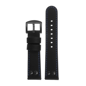 DASSARI Leather Pilot Watch Band Strap w/ Rivets Fitbit Charge 4 & Charge 3 - Black & Blue (Black Buckle)