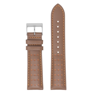 DASSARI Perforated Leather Racing Watch Band Strap for Fitbit Charge 4 & Charge 3 - Tan & Orange