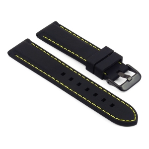 StrapsCo Silicone Rubber Watch Band Strap w/ Stitching for Fitbit Charge 4 & Charge 3 - Black & Yellow (Black Buckle)