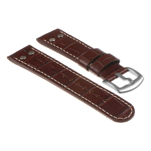 DASSARI Croc Embossed Leather Pilot Watch Band Strap w/ Rivets for Fitbit Charge 4 & Charge 3 - Brown (Silver Buckle)