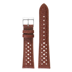 DASSARI Perforated Leather Rally Watch Band Strap for Fitbit Charge 4 & Charge 3 - Brown