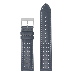 DASSARI Perforated Leather Racing Watch Band Strap for Fitbit Charge 4 & Charge 3 - Blue & White