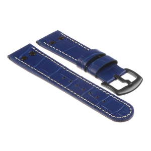 DASSARI Croc Embossed Leather Pilot Watch Band Strap w/ Rivets for Fitbit Charge 4 & Charge 3 - Blue (Black Buckle)
