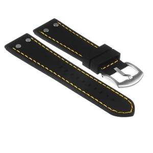 StrapsCo Silicone Rubber Aviator Watch Band Strap w/ Rivets for Fitbit Charge 4 & Charge 3 - Black & Yellow