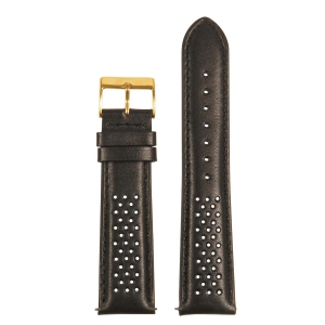 StrapsCo Perforated Rally Watch Band Strap for Fitbit Charge 4 & Charge 3 - Black (Yellow Gold Buckle)