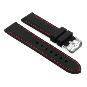 StrapsCo Silicone Rubber Watch Band Strap w/ Stitching for Fitbit Charge 4 & Charge 3 - Black & Red (Silver Buckle)