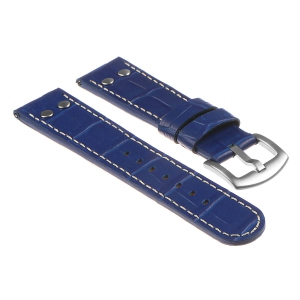 DASSARI Croc Embossed Leather Pilot Watch Band Strap w/ Rivets for Fitbit Charge 4 & Charge 3 - Blue (Silver Buckle)