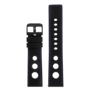 StrapsCo Silicone Rubber Rally Watch Band Strap for Fitbit Charge 4 & Charge 3 - Black & Blue (Black Buckle)
